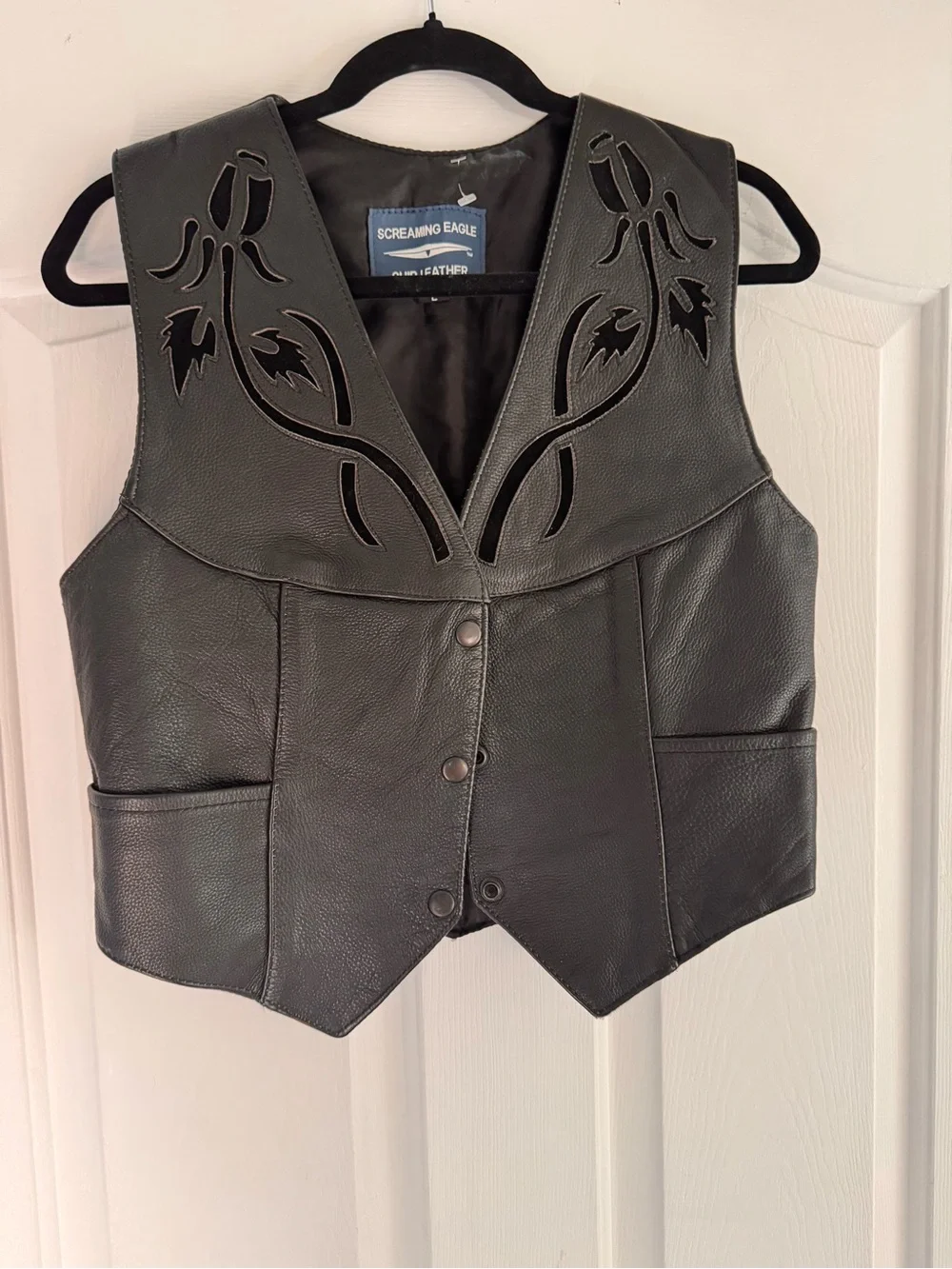 Rare Harley Davidson Screaming eagle Women's Black Leather Vest - Picture 1 of 6